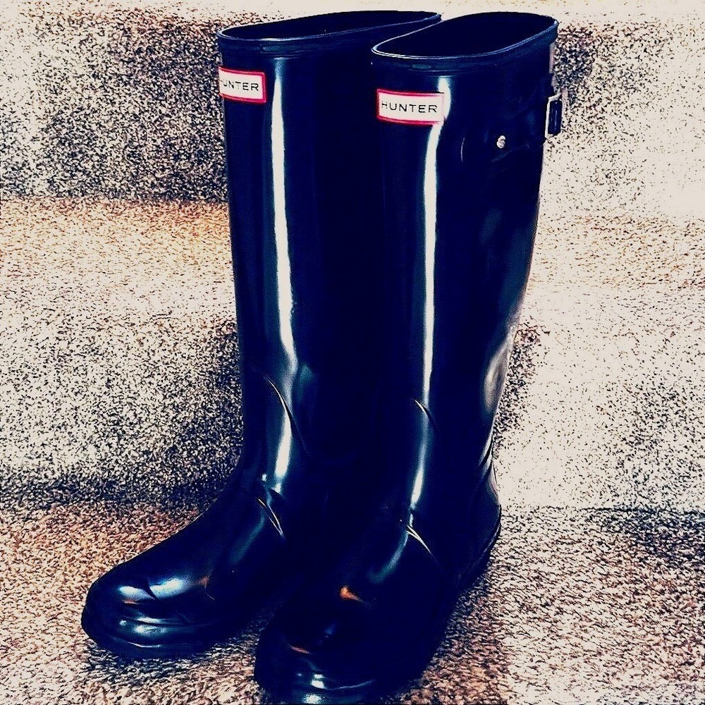 Hunter Original Tall Gloss Rain Boots Gloss Black Womens Size 9 US